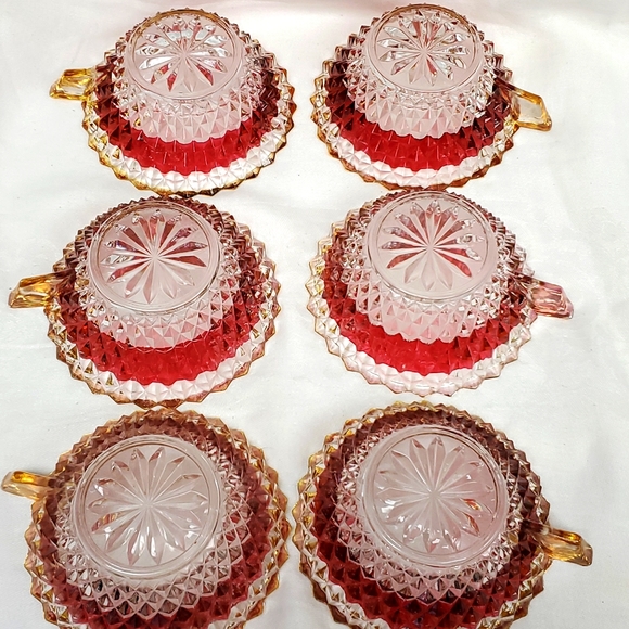 Mid Century Modern INDIANA GLASS Diamond Point ruby berry/dessert bowl set - Picture 9 of 11